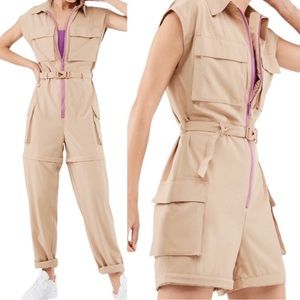 Fabletics Liza Koshy Harmony Zip Off Jumpsuit Medium Tan Convertible Gorpcore